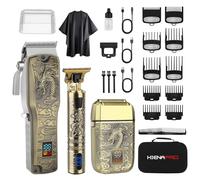 HIENA PRO Professional Hair Clippers Men Cordless Hair Clipper Kit 3 Piece Set for Men & Adults - Rechargeable barber clippers 240 Min Battery, Home Barber Kit for Self-Haircut, Beards & Body Grooming