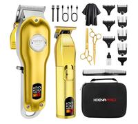 HIENA PRO Professional Hair Clippers Men Cordless Mens Hair Clipper and Trimmer Set Hair Cutting Kit for Barber Set Rechargeable Barber Clippers with LED Display