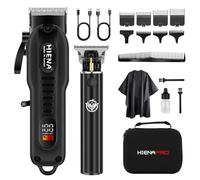 HIENA PRO Professional Hair Clippers Set, Cordless Hair Clipper for Barber Clippers and Trimmer Set LED Display Hair Cutting Kit for Home/Barbershop, Rechargeable for Men (Black)