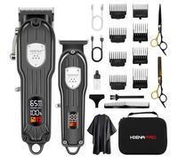 HIENA PRO Professional Hair Clippers Set for Men, Cordless Barber Clipper T-Blade Trimmer Set, Electric Hair Cutting Machine Kit, USB Rechargeable Clipper Set for Barbers with LED Display (Black)
