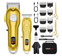 HIENA PRO Professional Hair Clippers Set for Men, Cordless Barber Clipper Trimmer Set, Hair Cutting Machine Kit, Rechargeable Clipper Set for Barbers with LED Display (Gold)