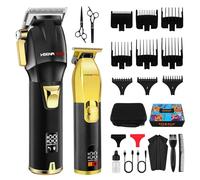 HIENA PRO Professional Hair Clippers Set for Men, Cordless Barber Kit for Haircut, Clippers and Trimmers Set, Hair Cutting Kit with LED Display & Rechargeable USB, Gifts for Men (Black Gold)
