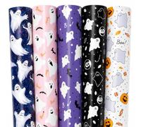 HIENAJ 20 Sheets Halloween Wrapping Paper, Gift Wrap Paper with Ghost Pumpkin Bat Spider Web Patterns, 5 Designs Folded Flat Art Paper for Halloween Party Gift Packing DIY Crafts, 19.7 x 27.6 Inch