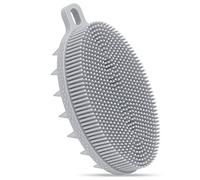 Hience 2-in-1 Silicone Body Scrubber Exfoliator, Bath Shower Body Cleansing Brush and Hair Scalp Massager Shampoo Brush, Care for Skin and Scalp, Hygienic and Long-Lasting, Men Women Kids, Grey