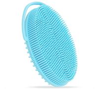 Hience Double-Sided Silicone Body Scrubber Exfoliator with Loop Handle, Bath Shower Body Cleansing Brush for Gentle Exfoliation and Massage, More Hygienic and Long-Lasting Than Loofah/Sponge, Blue