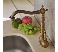 Hiendure? Antique Inspired Solid Brass Unique Designer Luxury Plumbing Fixtures Single Hole Long Curve Spout Kitchen Tap Bathroom Mixer Taps