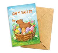 Hieprints Capy Easter Funny Easter Greeting Card Cute Capybara in Easter Egg Basket Spring Holiday Card for Animal Lovers Family Friends Single 5.3'' x 8'' Folded with Envelope