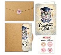 Hieprints Congrats Grad Congratulations Funny and Cute Graduation Card Cat Design for Graduate Student or Cat Lover Heartfelt Message for Graduation Gift Single 5.3'' x 8'' Folded with Envelope