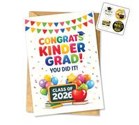 Hieprints Congrats Kinder Grad You Did It Class of 2026 Kindergarten Graduation Card Colorful School Graduation Card Gift for Kids Single 5.3'' x 8'' Folded with Envelope