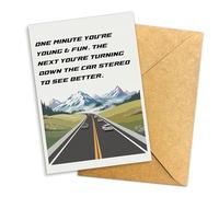 Hieprints Funny Birthday Card Aging Humor Quote Road Trip Mountain Illustration Sarcastic Birthday Message for Him Her or Friend Gift Single 5.3'' x 8'' Folded with Envelope