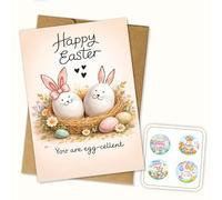 Hieprints Happy Easter Bunny and Egg Design Greeting Card with Floral Nest You Are Egg-cellent Springtime Easter Card Single 5.3'' x 8'' Folded with Envelope
