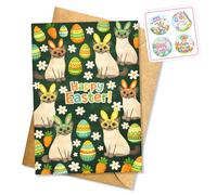 Hieprints Happy Easter Bunny Greeting Card Cute Rabbit with Glasses Easter Egg Pattern Spring Holiday Card Fun Kids Easter Wishes Gift Single 5.3'' x 8'' Folded with Envelope