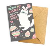 Hieprints Happy Easter Bunny Kicks Funny Cat Greeting Card Cute Easter Cat with Bunny Ears Humor Card for Cat Lovers Friends Family Single 5.3'' x 8'' Folded with Envelope