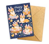 Hieprints Happy Easter Corgi Greeting Card Cute Corgi Dogs with Easter Eggs Spring Puppy Illustration Card for Dog Lovers Family Friends Single 5.3'' x 8'' Folded with Envelope
