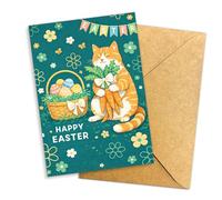 Hieprints Happy Easter Cute Cat Greeting Card Funny Cat with Carrots Easter Card Adorable Kitten Spring Holiday Card for Cat Lovers Kids Single 5.3'' x 8'' Folded with Envelope