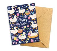 Hieprints Happy Easter Cute Goose Greeting Card Adorable Ducks with Easter Eggs Spring Holiday Card Sweet Farm Animal Easter Card for Kids Family Single 5.3'' x 8'' Folded with Envelope