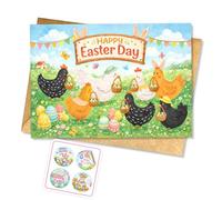 Hieprints Happy Easter Day Cute Chicken Easter Greeting Card Farm Animal Easter Card Colorful Egg Hunt Illustration Spring Holiday Card Gift for Kids Family Single 5.3'' x 8'' Folded with Envelope