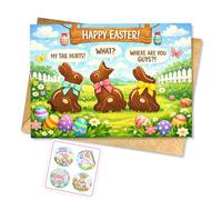 Hieprints Happy Easter Funny Chocolate Bunny Greeting Card Cute Easter Joke Card Bunny Butt Humor Spring Holiday Card for Kids Family Friends Single 5.3'' x 8'' Folded with Envelope