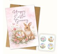 Hieprints Happy Easter Granny Bunny Design Greeting Card with Floral Basket and Easter Eggs You Are Loved Springtime Easter Card Single 5.3'' x 8'' Folded with Envelope