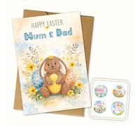Hieprints Happy Easter Mum & Dad Cute Bunny with Eggs Spring Greeting Card Single 5.3'' x 8'' Folded with Envelope