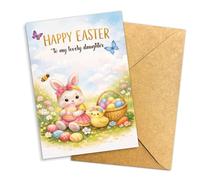 Hieprints Happy Easter to My Lovely Daughter Bunny Design Greeting Card with Easter Eggs and Flowers Easter Holiday Card for Daughter Single 5.3'' x 8'' Folded with Envelope