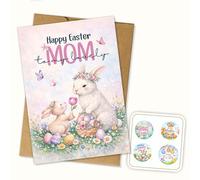 Hieprints Happy Easter to My Lovely Mom Bunny Design Greeting Card with Floral Basket and Easter Eggs You Are Loved Springtime Easter Card Single 5.3'' x 8'' Folded with Envelope