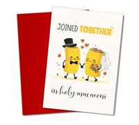 Hieprints Joined Together in Holy Macaroni Funny Wedding Card Pasta Pun Wedding Congratulations Card Cute Bride and Groom Humor Gift for Newlyweds Single 5.3'' x 8'' Folded with Envelope