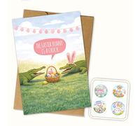 Hieprints The Easter Bunny is a Crock Funny Alligator Easter Card with Bunny Ears Single 5.3'' x 8'' Folded with Envelope