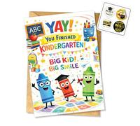 Hieprints Yay You Finished Kindergarten Big Kid Big Smile Cute Graduation Card Crayon Classroom Design Kids School Graduation Gift Single 5.3'' x 8'' Folded with Envelope