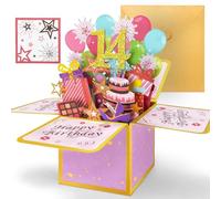 Hierein 14th Birthday Card, Pink Pop Up Birthday Card for 14 Year Old Girl