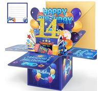 Hierein 14th Birthday Card, Pop Up 14th Birthday Cards for Boy, 3D Video Gamer Happy Birthday Card, Popup Gift Box Greeting Cards for 14 Year Old Son Grandson Brother Nephew Gift Decoration