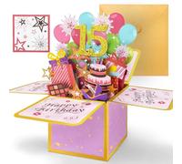 Hierein 15th Birthday Card, Pink Pop Up 15th Birthday Cards for Girl, 3D Sweet Happy Birthday Card, Popup Gift Box Greeting Cards for 15 Year Old Daughter Granddaughter Sister Niece Gift Decoration
