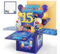 Hierein 15th Birthday Card, Pop Up Birthday Card for 15 Year Old Boy