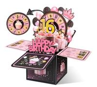 Hierein 16th Birthday Card, 3D Pop Up 16th Happy Birthday Card for Girl, Sweet Pink Popup Gift Box Greeting Cards for 16 Year Old Women Daughter Granddaughter Sister Niece Gift Decoration