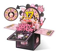 Hierein 17th Birthday Card, 3D Pop Up 17th Happy Birthday Card for Girl, Sweet Pink Popup Gift Box Greeting Cards for 17 Year Old Women Daughter Granddaughter Sister Niece Gift Decoration