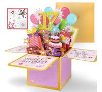 Hierein 17th Birthday Card, Pink Pop Up 17th Birthday Cards for Girl, 3D Sweet Happy Birthday Card, Popup Gift Box Greeting Cards for 17 Year Old Daughter Granddaughter Sister Niece Gift Decoration