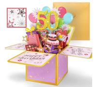 Hierein 50th Birthday Card, Pink Pop Up 50th Birthday Cards for Women, Special 50th Birthday Gifts, 3D Sweet Popup Gift Box Greeting Cards for Daughter Mum Wife Auntie Female Her Gift Decoration