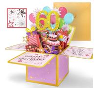 Hierein 60th Birthday Card for Women, Pink Pop Up 60th Birthday Card, 3D Sweet Happy Birthday Card, Popup Gift Box Greeting Cards for Mum Grandma Wife Sister Auntie Female Her Gift Decoration