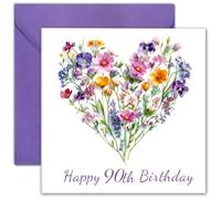 Hierein 90th Birthday Cards for Women, 90th Birthday Card Blank Inside | 90th Birthday Gifts Cards for Mum Grandma Nan Sister Auntie Wife, Ninety Milestone Greeting Cards with Envelope