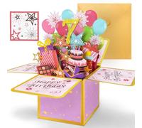 Hierein Birthday Card for 7 Year Old Girl, Pink Pop Up 7th Birthday Card | Birthday Gifts for 7 Year Old Daughter Granddaughter Sister Niece, 3D Happy 7th Birthday Card Decorations