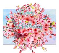 Hierein Birthday Cards for Women, 3d Cherry Blossoms Personalised Pop Up Birthday Card for Mum, Flower Happy Birthday Card for Female, Birthday Gift Cards for Daughter, Mum, Sister, Granny, Wife