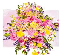 Hierein Birthday Cards for Women, 3D Pink Flower Happy Birthday Card for Female, Pop Up Card for Ladies, Mum, Wife, Sister, Auntie, Daughter, Special Friend, Popup Gift Greeting Cards