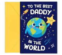 Hierein Dad Birthday Card from Daughter Son, Blank Inside Gifts Cards | To the Best Daddy In the World Daddy Birthday Card, Star Earth Birthday Greeting Cards Gifts for Daddy, with Yellow Envelope