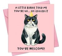 Hierein Funny 40th Birthday Card for Women, Blank Inside With Envelope