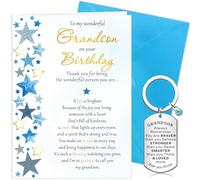 Hierein Grandson Birthday Cards, To My Wonderful Grandson Birthday Card for Him with Keychain and Envelope, Special Birthday Card from Grandma Grandpa, Gift for Him - Blank Inside