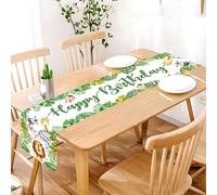 Hierein Happy Birthday Table Runners, Washable Jungle Animals Theme Non-Slip Birthday Table Mat Runners Dining Celebration Party Decorations Birthday Party Table for Dining Table Outdoor Picnics
