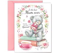 Hierein Mum Birthday Card, Cute Teddy Bear Design Birthday Card for Mum From Daughter Son, Blank Inside With Matching Envelope, Special Mothers Day Card, Birthday Gift for Women Godmother Stepmother