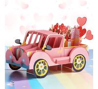 Hierein Pop Up Birthday Card, 3D Pink Love Car Wedding Card, Surprise Gift Anniversary Card, Valentines Card, Birthday Card for Wife Mum Girlfriend, Mothers Day, Valentine's Day, Thinking of You