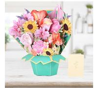 Hierein Pop Up Birthday Card for Women, 3D Bouquet Flower Mum Birthday Cards, Surprise Birthday Gift Greeting Card for Birthday, Anniversary, Get Well Soon, Valentines Day, Mother’s Day, Gifts for Mum