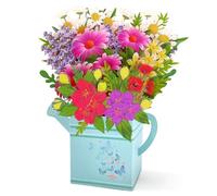 Hierein Pop Up Birthday Cards for Women, Blue Watering Can Flower Bouquet Birthday Card for Mum Sister Daughter Female Friend, Greeting Cards for Mother's Day, Thank You, Anniversary, Thinking of You
